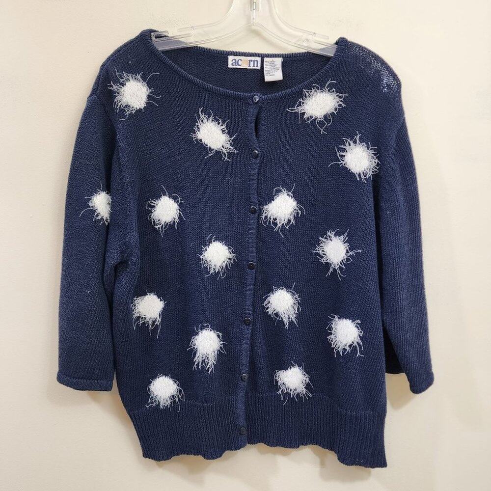 Vintage‎ Acorn button front fuzzy polka dot cardigan sweater woman's size large